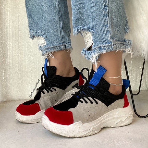 Shoes - Blue Gray Red Color Daddy Sneakers Trainers